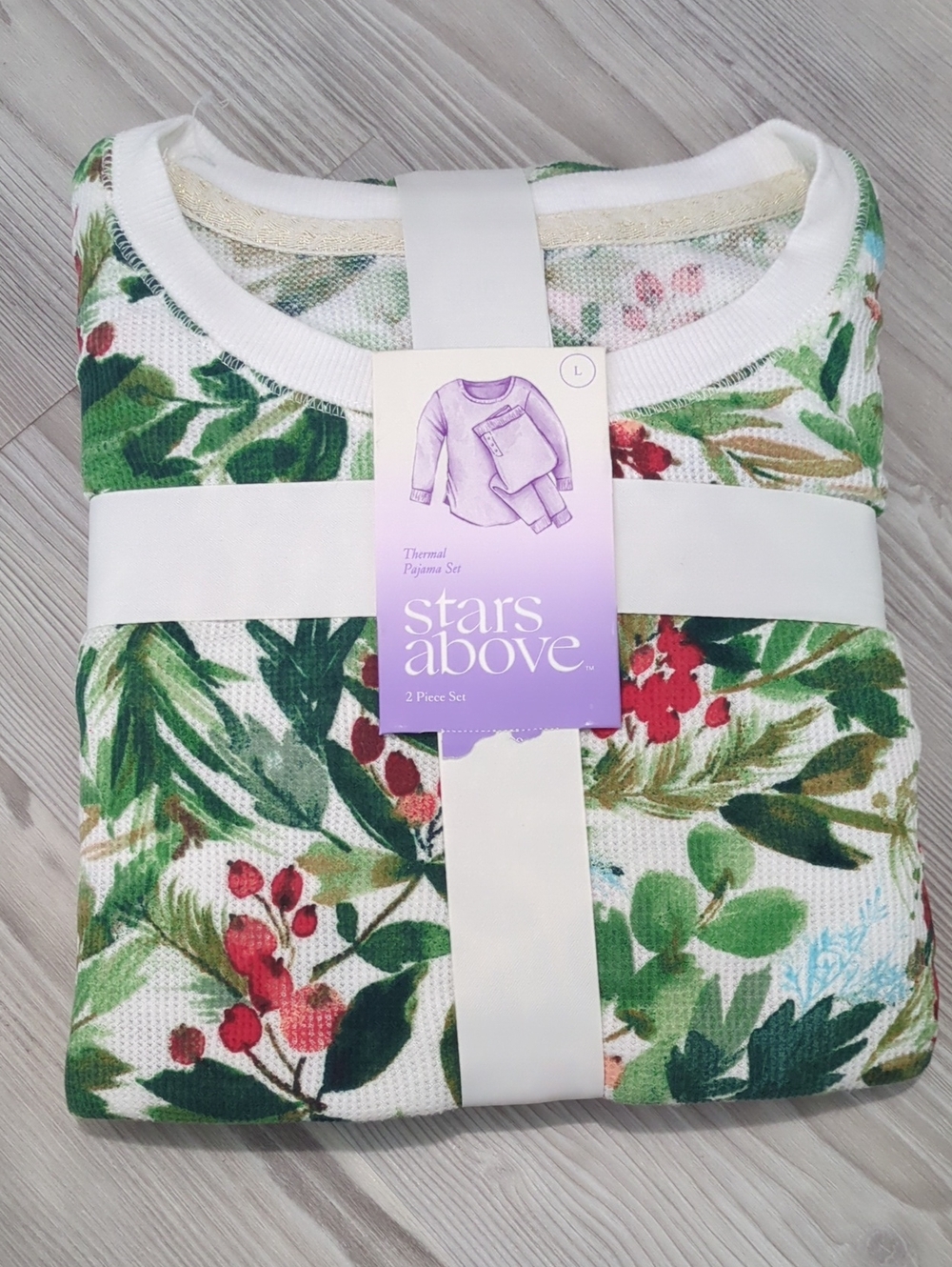 NWT Stars Above Thermal Pajama Set Large Christmas Berry Botanical 2 Piece